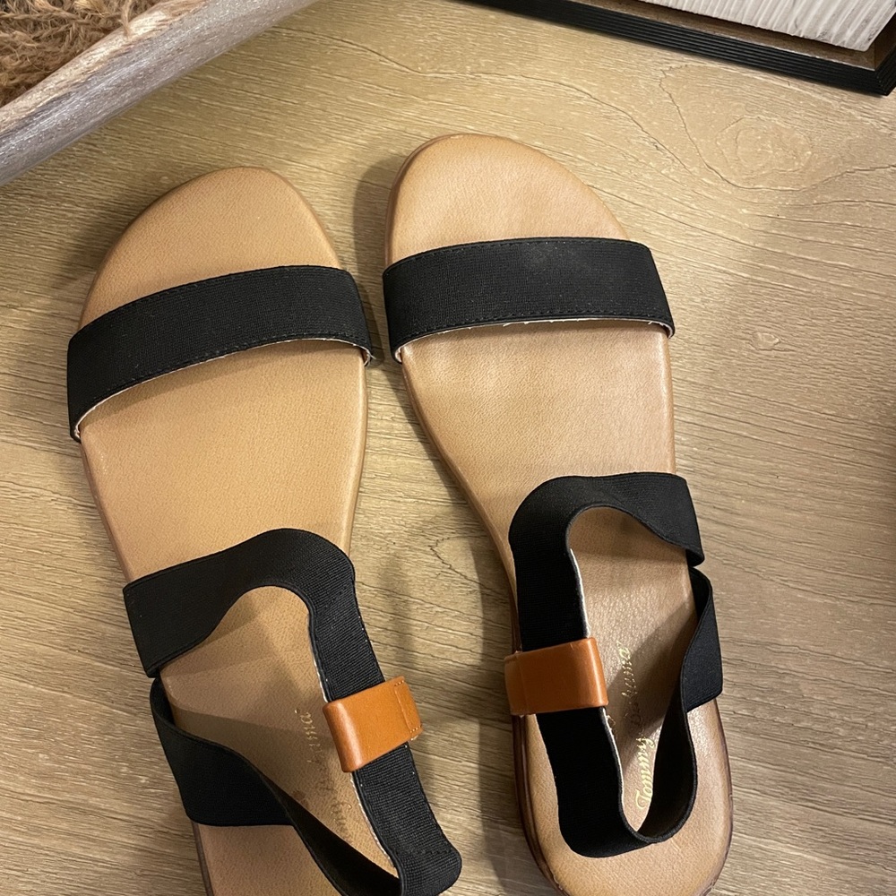 Tommy Bahama Briana Black Elastic Strap Sandals Size 9.5